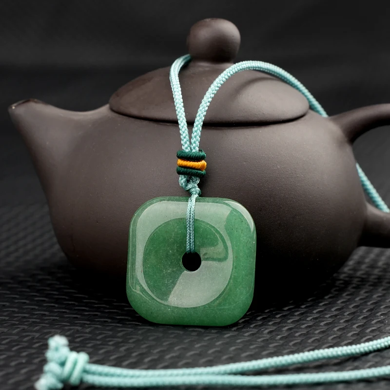 يتوهم جاسبر مربع على شكل Pingan الأحجار الكريمة القلائد قابل للتعديل اليدوية المنسوجة حبل للنساء الرجال 30 مللي متر دونت عملة حجر قلادة