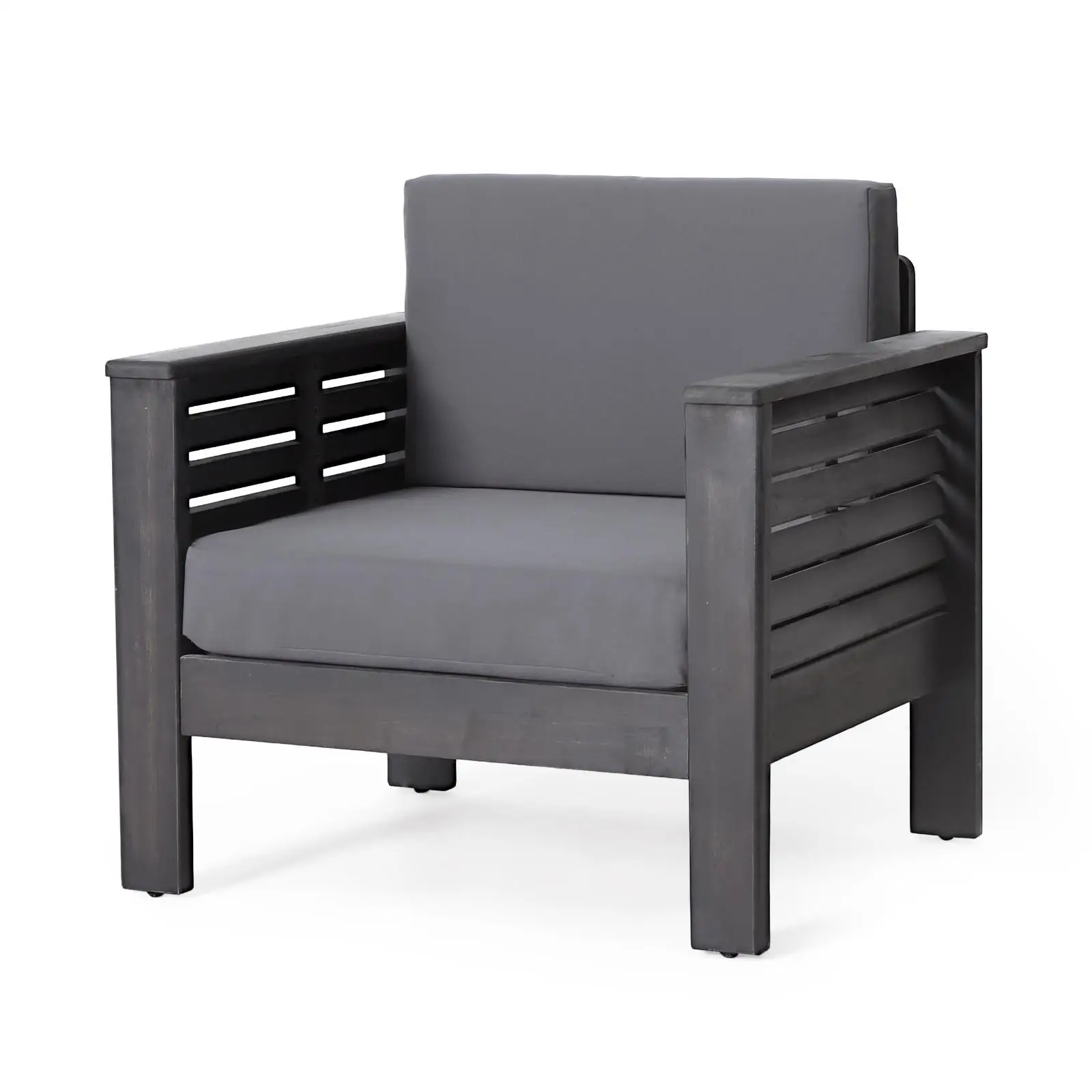 Outdoor Acacia Wood Club Chairs with Cushions, Dark Gray, 27.75"D x 32"W x