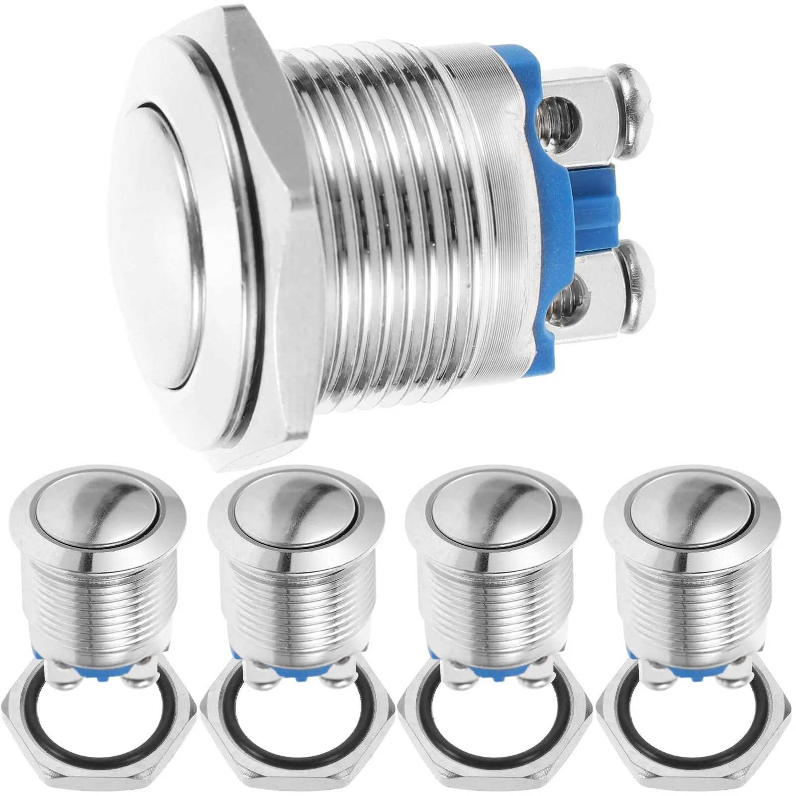 

5 Pcs Waterproof Push Button Switch Stainless Steel Momentary Marine Flat Top LED Light Starter Flush Round Easy Install