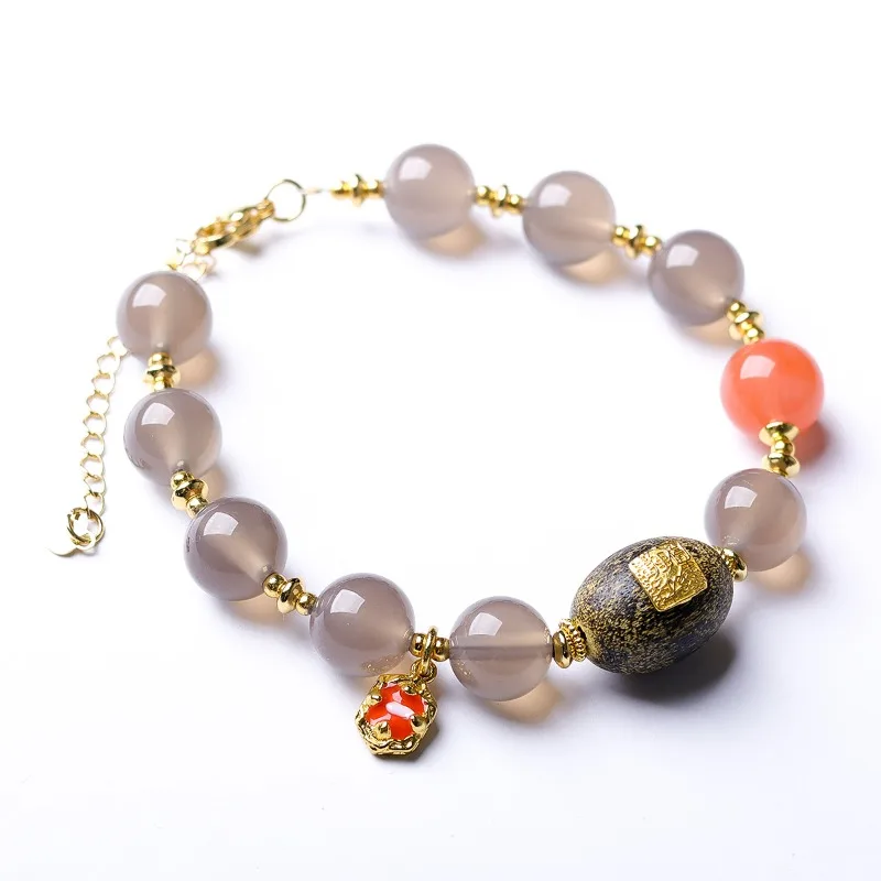 

Smoky Agate and Red Agate Bracelet Agarwood Chinese Style Prayer Beads for Luck and Fortune Gifts