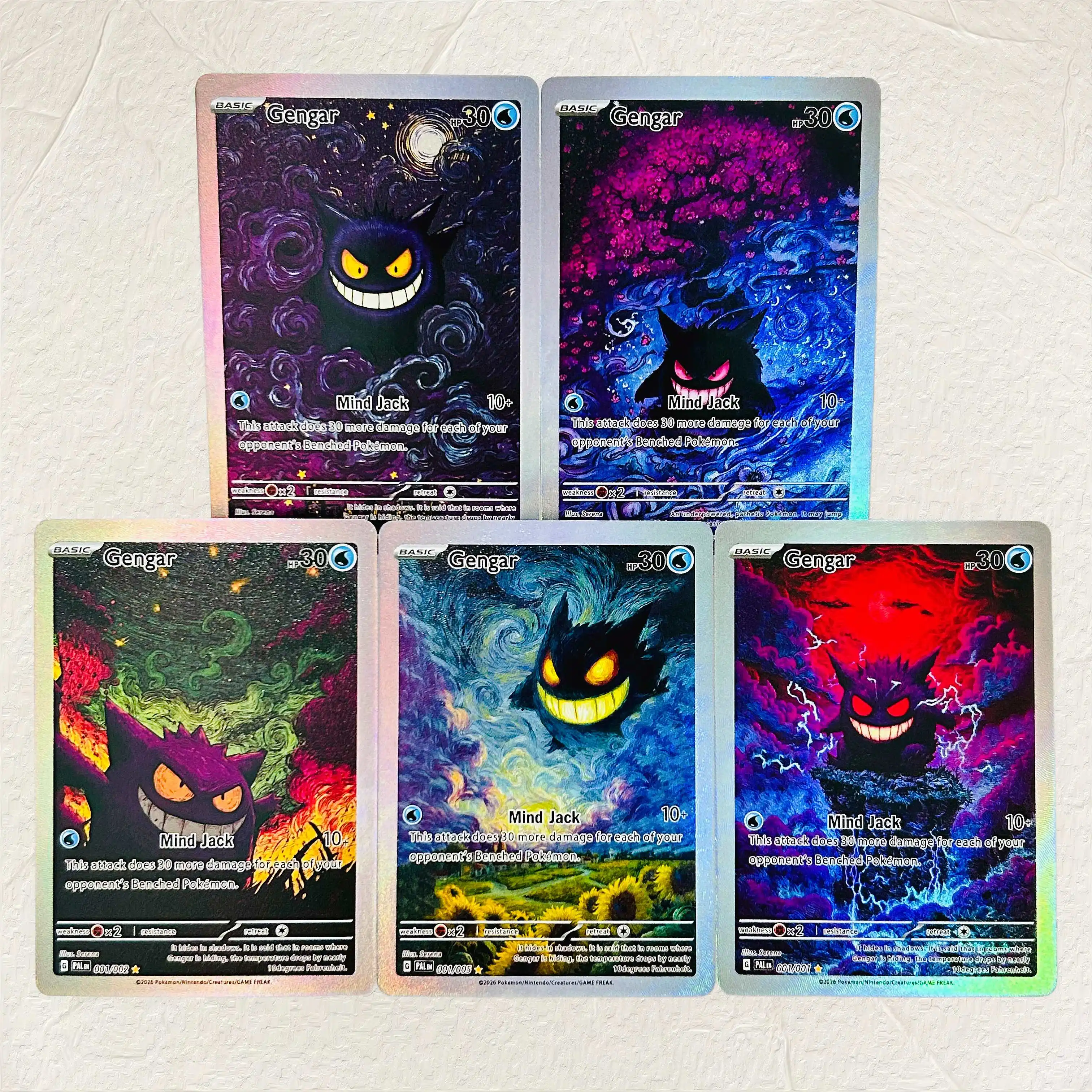 DIY Gengar 5Pcs Foil Texture Cards English Version Collectible Grade Premium Anime Collection Cards