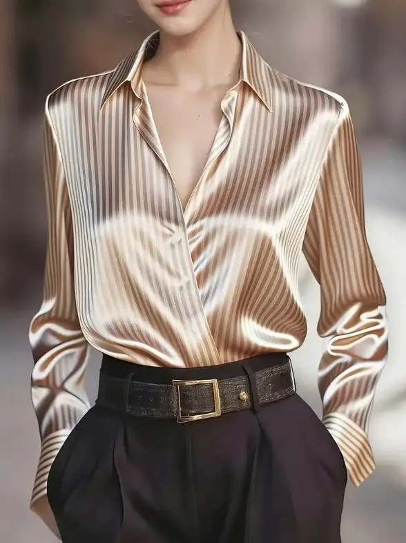 

Women's Shirt 2025 Autumn Hot Selling Design Retro Striped Niche Long Sleeved Shirt Temperament Commuting Casual Shirt for Women