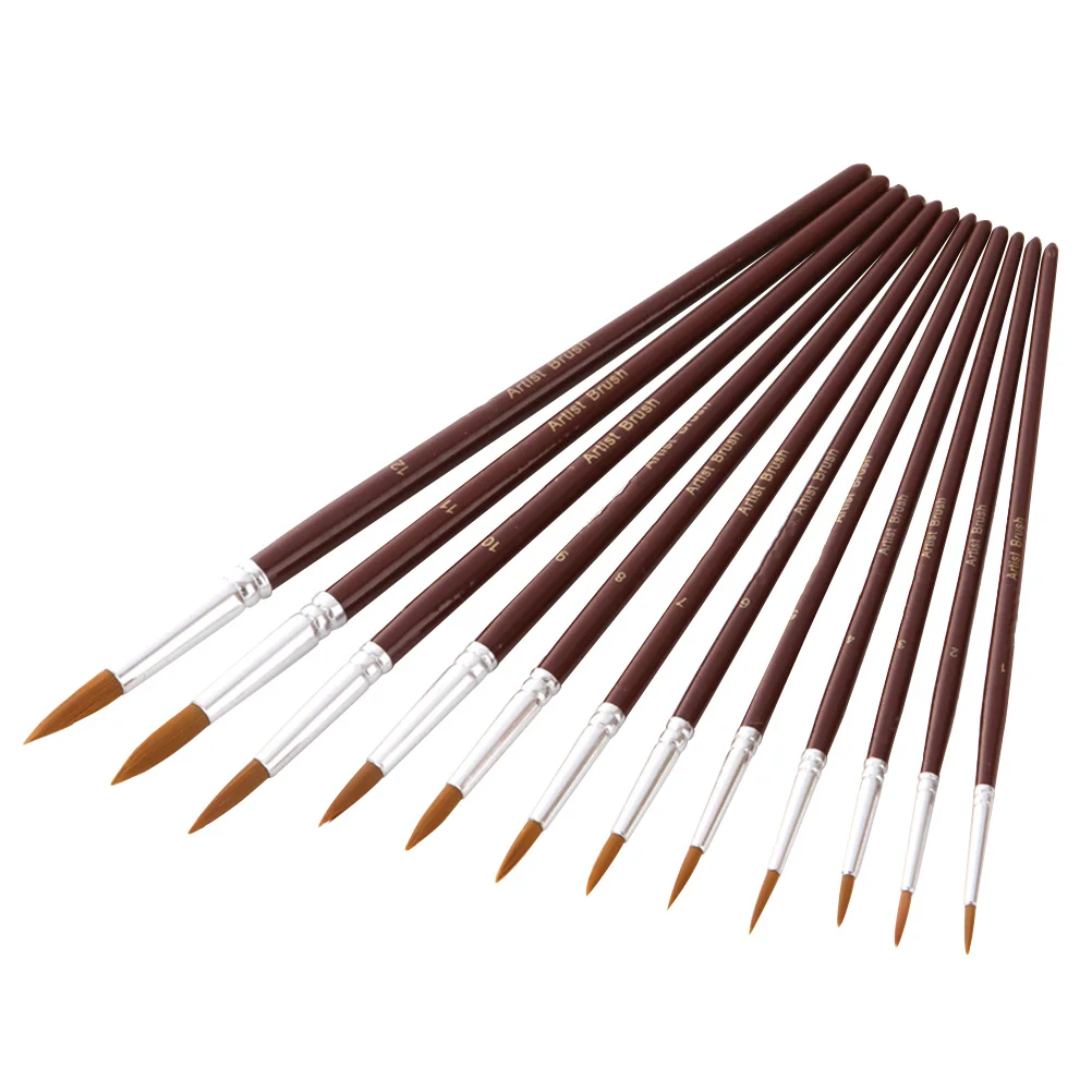 

12 Pieces Watercolor Painting Brush Set with Wine Red Nylon Hair Streamlined Design for Beginners Hobbyists Professionals