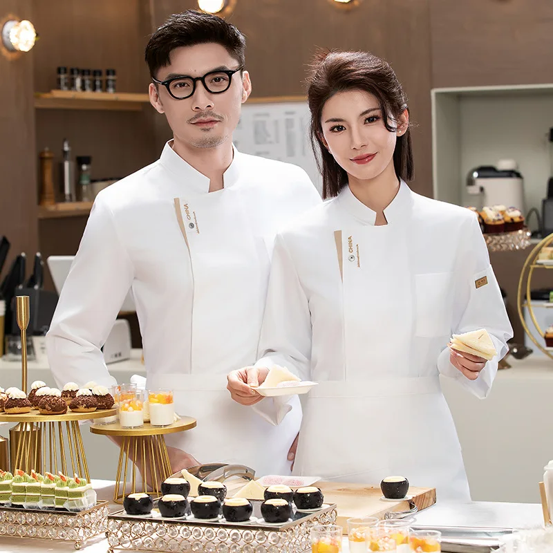 

Форменная униформа повара с воротником и вышитыми буквами, рабочая одежда для весны и осени, подходит для предприятий общественного питания, ресторанов, гостиниц и