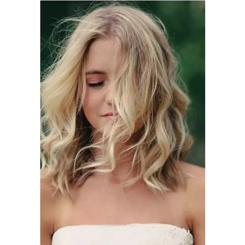 100% Hair New Fashion Women's Long Natural Light Blond Wavy Wigs 14In
