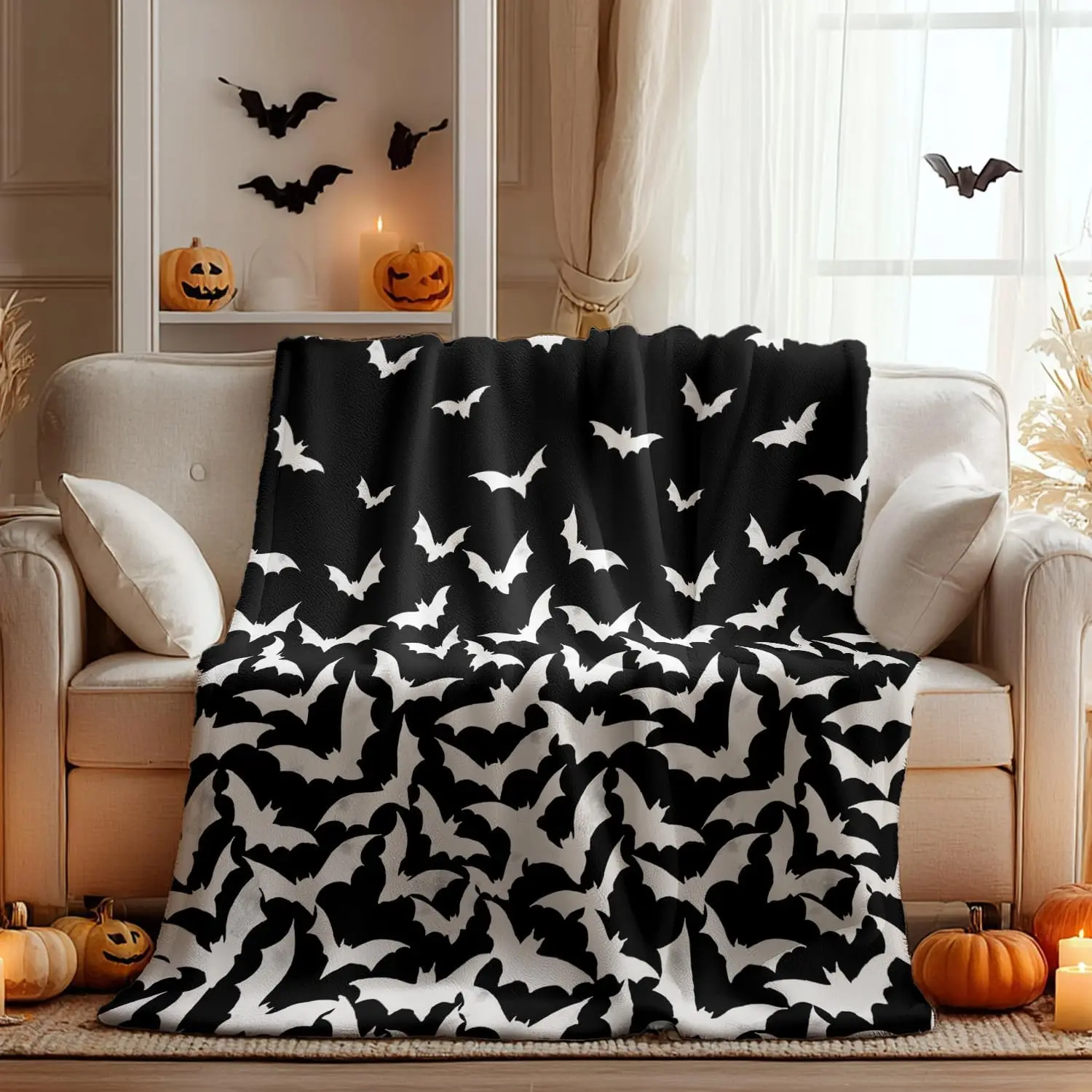 

Halloween Bat Pattern Throw Blanket Soft Cozy Decorative Blanket for Sofa Bed