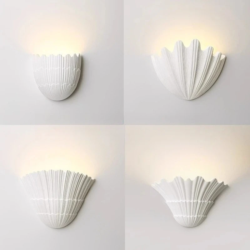 French Shell Lamp Bedroom Bedside Plaster Wall Light Wabi Sabi Baroque Style Background Hallway Living Room Lighting Fixtures