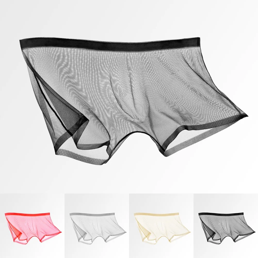 Transparent Boxers for Men See Through Male Underpants Sexy Low Waist Panties Lingerie Intimates Mesh Ice Silk Sexy Boxer Pants