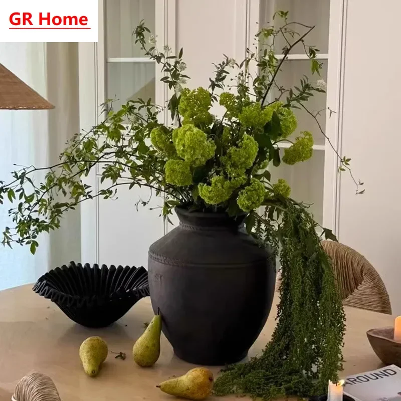 Retro Floral Vase & New Chinese Clay Pot, Artistic Home Decoration, Practical Hydroponic Container for Flower Arranging