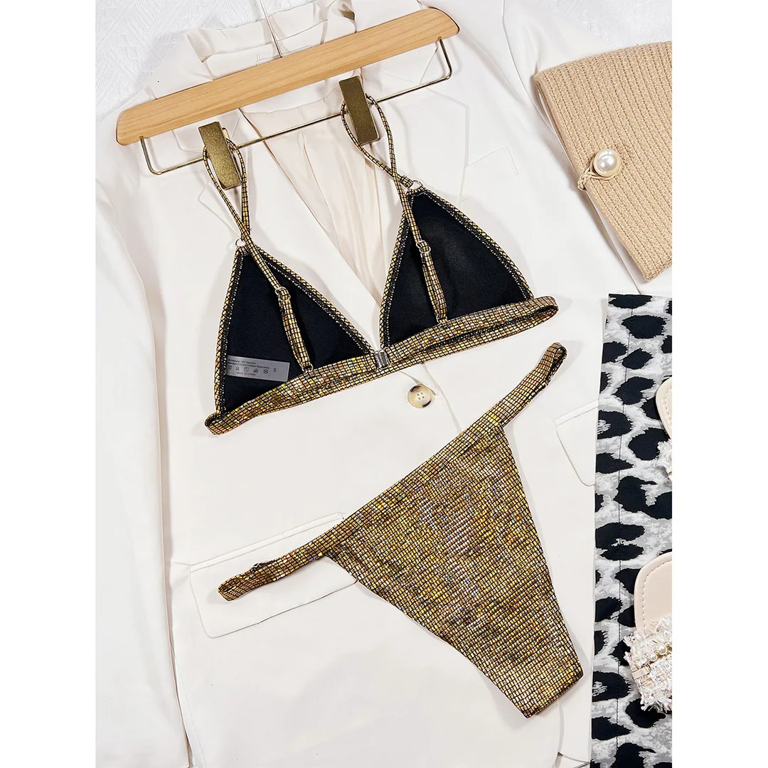 S - XL Sexy glänzender Bikini mit Pailletten und hohem Beinausschnitt, Damen-Badeanzug, zweiteiliges Bikini-Set, Badebekleidung, Badeanzug, Schwimmbekleidung V3862 – Detail 20