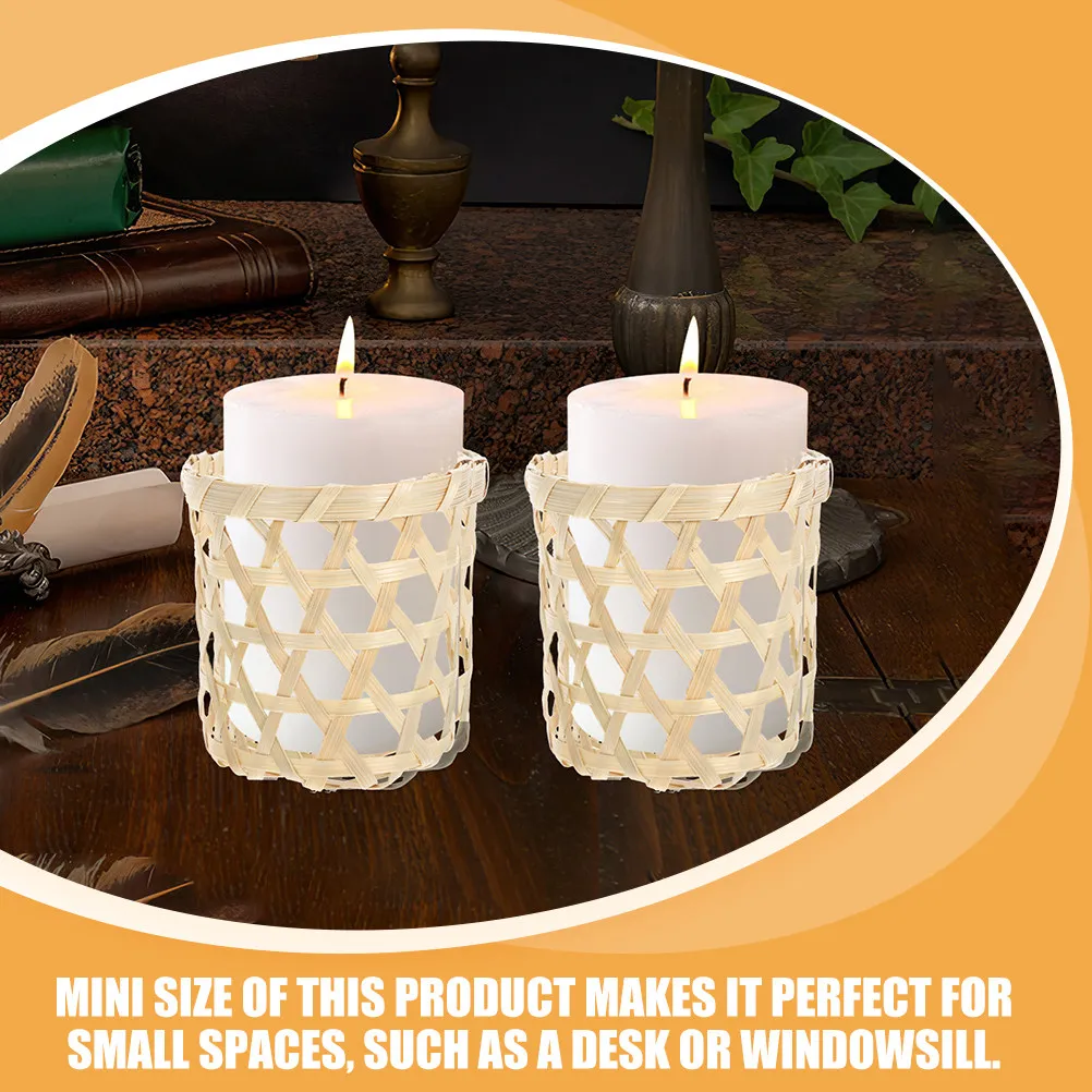4Pcs Woven Flowerpot Sleeve Bamboo Weaving Craft Mini Pot Base for Potted Plants Sturdy Desktop Gardening Decor Home Office Use