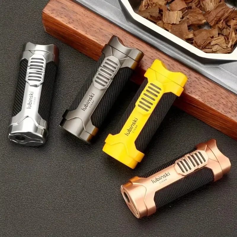 LUBINSKI Portable Metal Windproof Cigar Lighter Outdoor Turbo Spray Gun Personalized Butane Gas Torch Jet Lighters Men's Gift