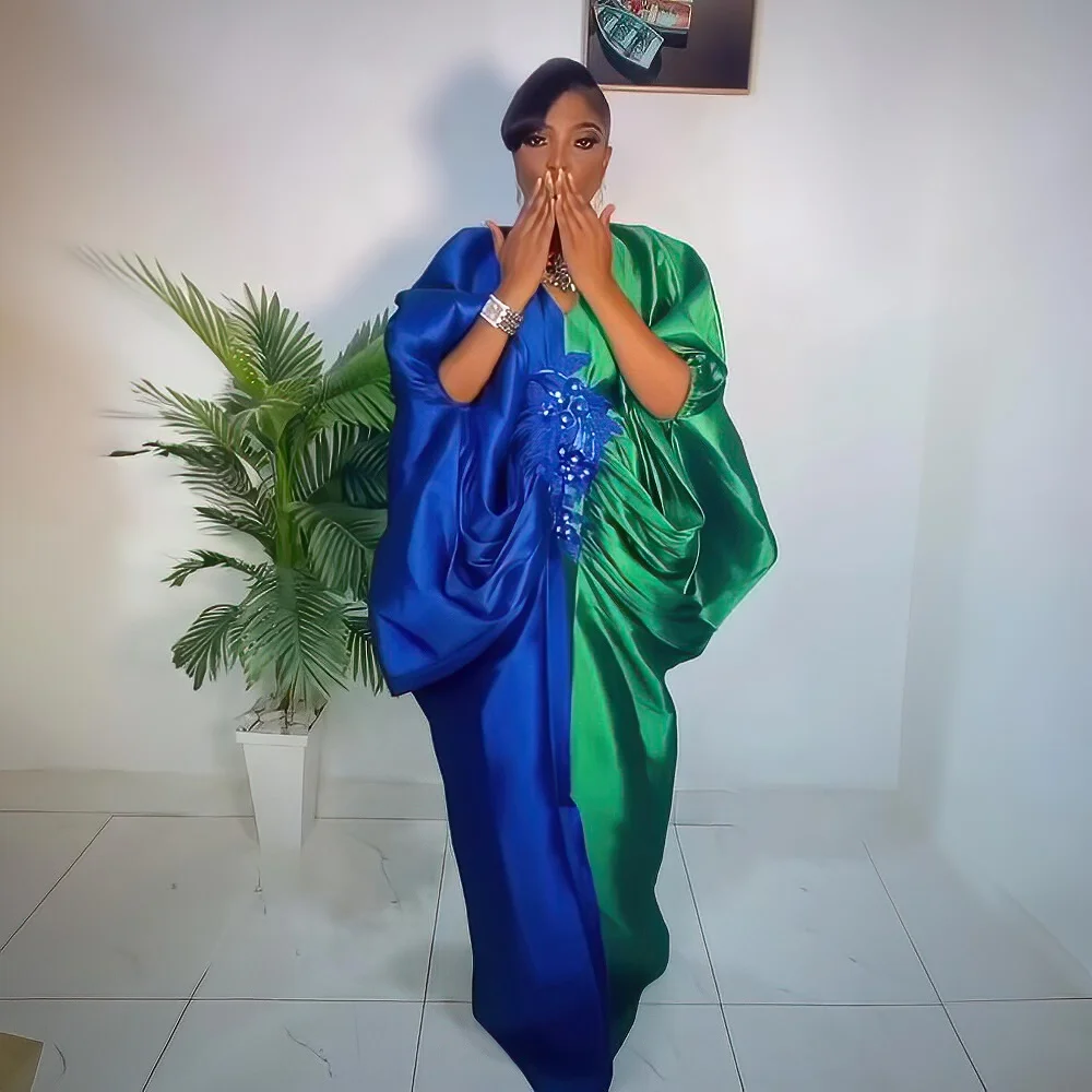 Fashion boubou africain femme Color blocking african dress Embroidery decoration africa clothing