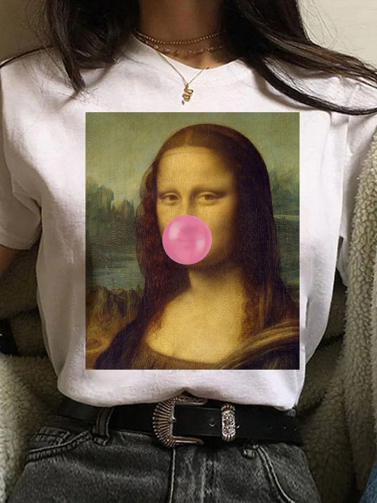 Summer Fashion Women Tshirt Casual Funny White Mona Lisa T Shirt Women Tee Shirts Short Sleeve Female T-shirt Tumblr Cute Tshir