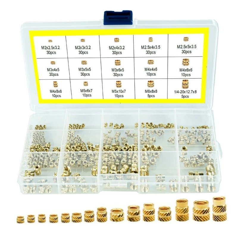 300 Pcs 2/2.5/3/4/5/6mm Female Thread Knurled Brass Threaded Insert Embedment for 3D Printing Components