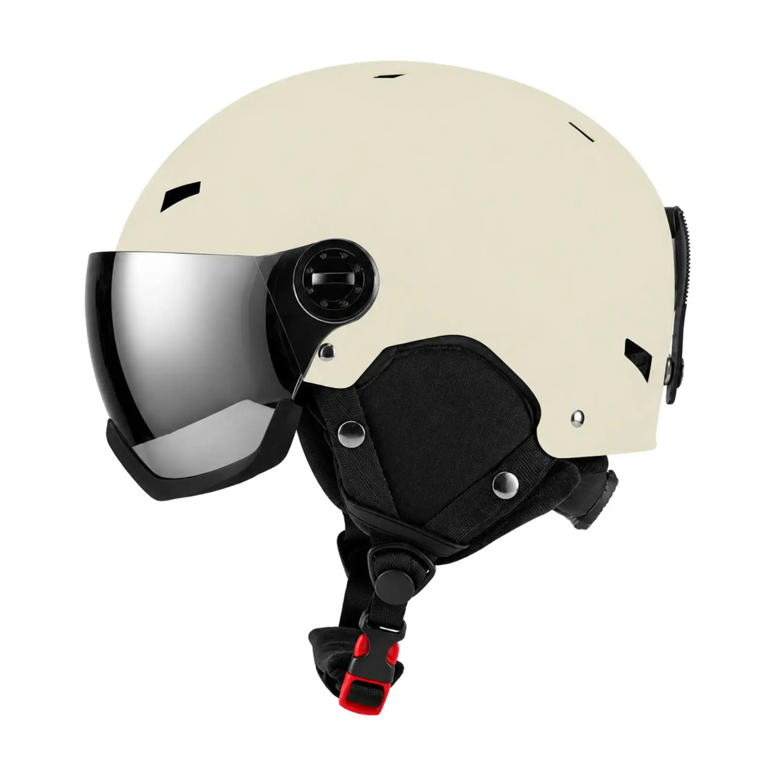 Rigid Ski Helmet with Fleece Lining and Visor for Adult Winter Sports and Snowy Terrain