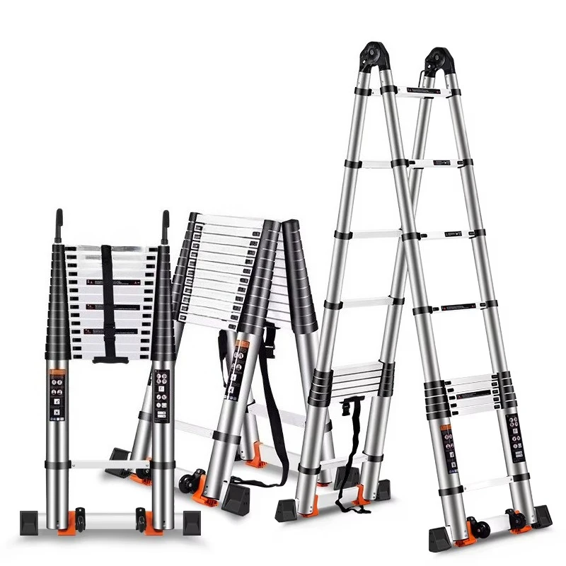 

Foldable Easy Storage Double-Sided Telescopic Ladder Aluminum Telescopic Ladder Carton Silver
