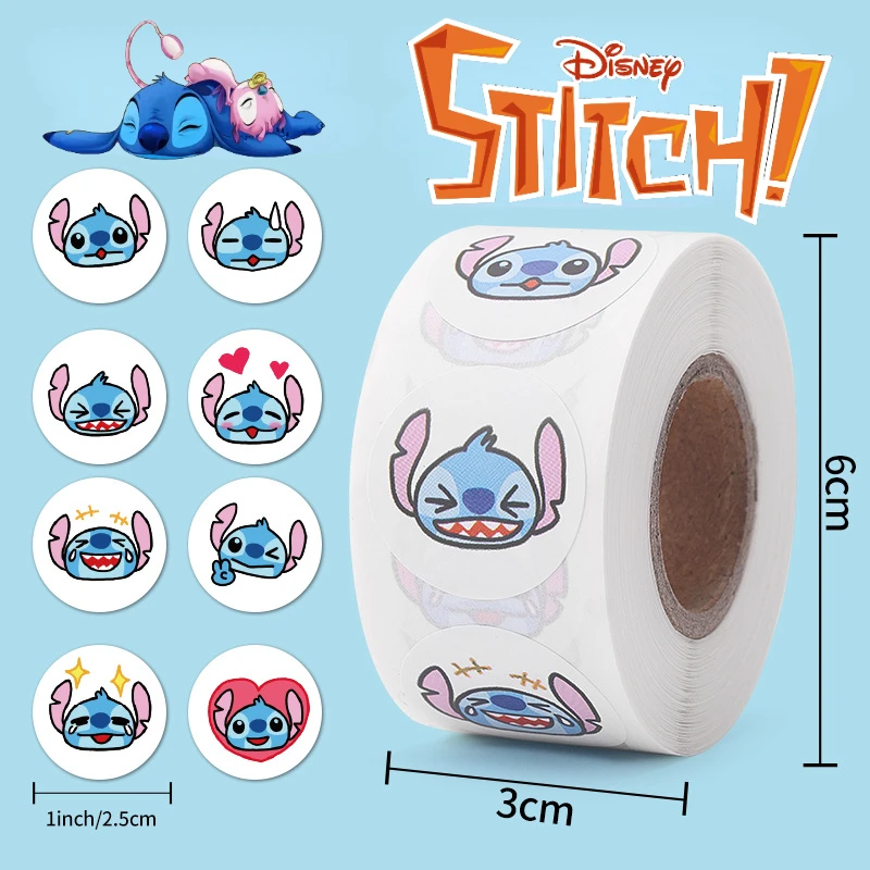 500PCS Disney Stitch Round Seal Stickers Decor Album Diary Label Cartoon Anime Children Graffiti Hand Account Decoration Gift