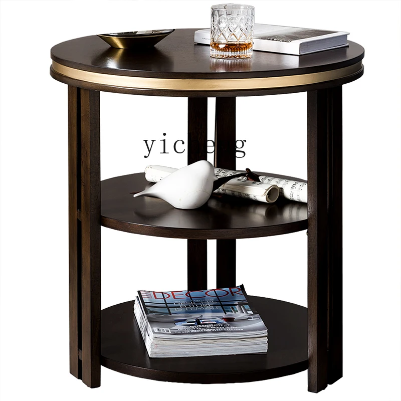 

Tqh Sofa round Table Wooden Modern Minimalist Double Layer Mini Corner Table Living Room Coffee Table Table-Console