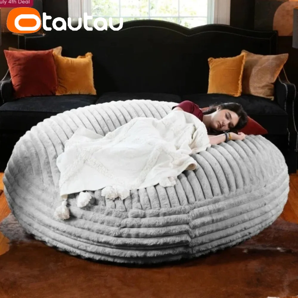 OTAUTAU 4/5ft Giant Faux Bunny Fur Bean Bag Pouf Cover Sofa Bed DD215【No Filler!You Need To Fill It By Yourself !】