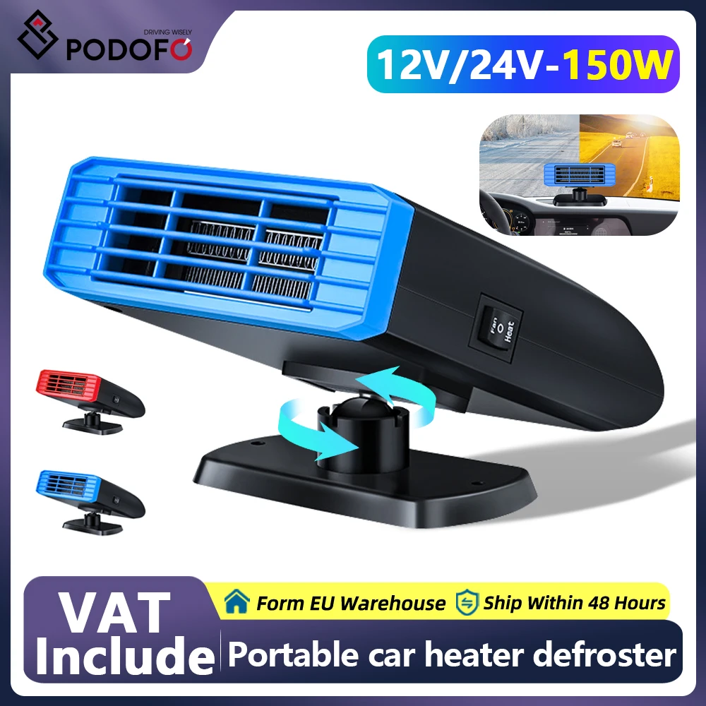 Podofo Car Heater Portable Car Heater Fan Cooling Heating Auto Windshield Defroster Car Defogger Anti-Fog (12V Blue/24V Red)