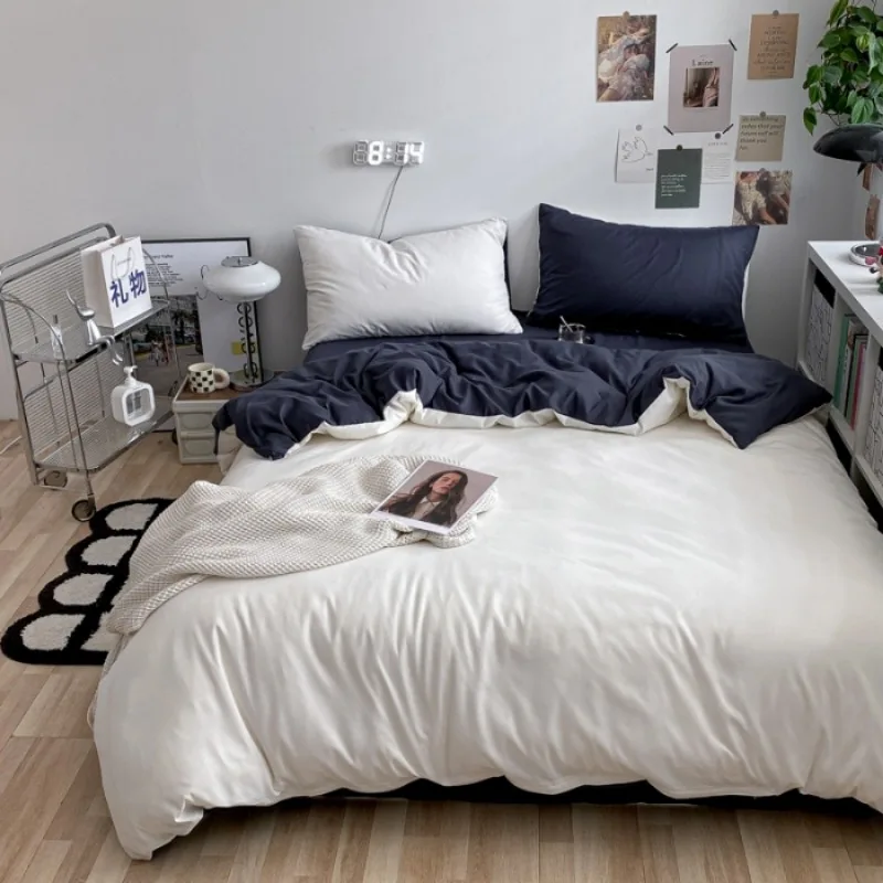 

New solid color double bed four-piece set student dormitory bed sheet quilt cover four-piece set household