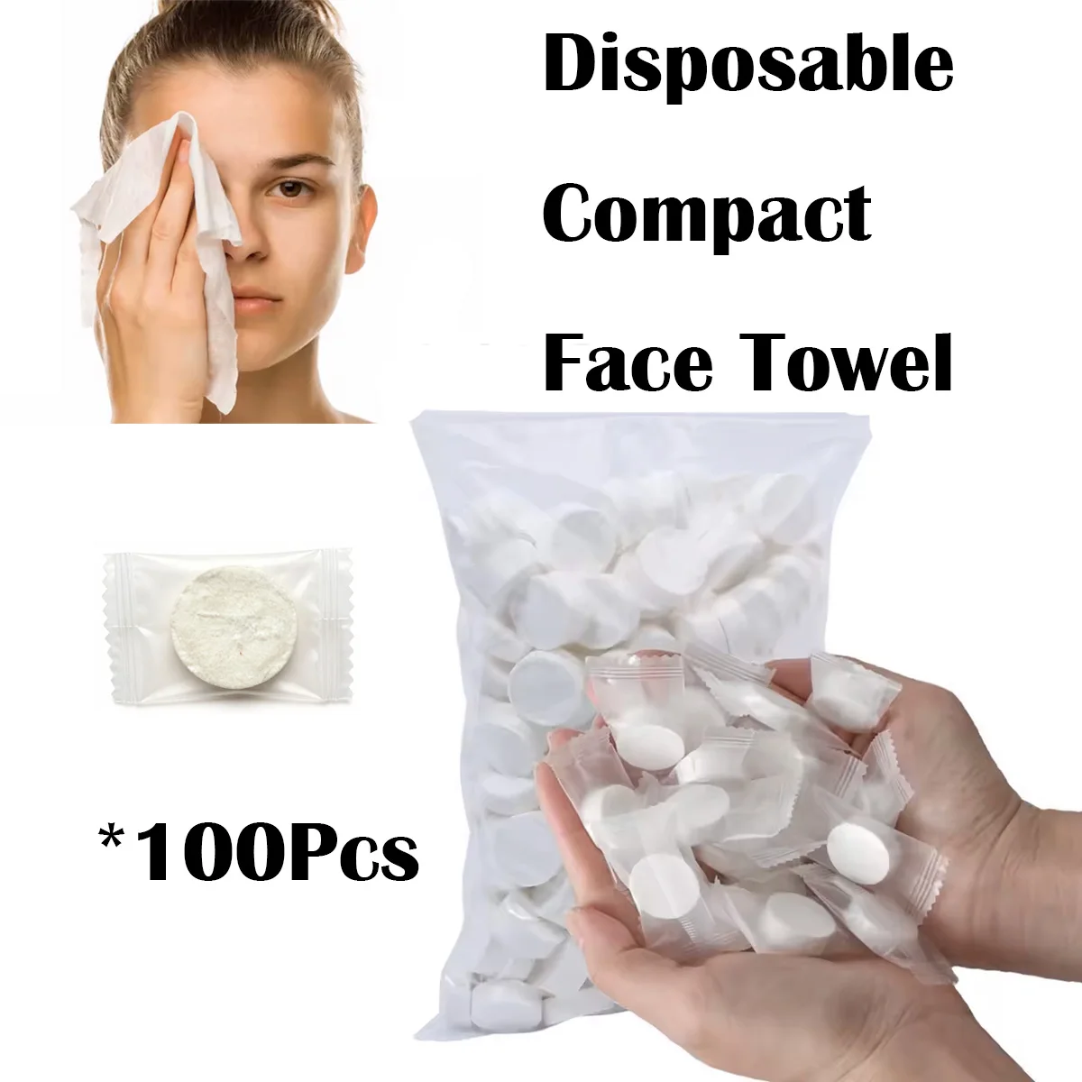 100pcs Compressed Face Towels Portable Disposable Cleansing Wet Dry Use for Travel Camping