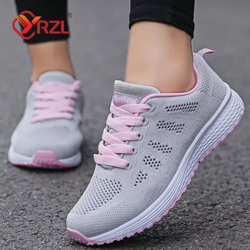 YRZL Women Casual Shoes Fashion Breathable Walking Mesh Flat Shoes Woman White Sneakers Women 2024 Tenis Feminino Female Shoes