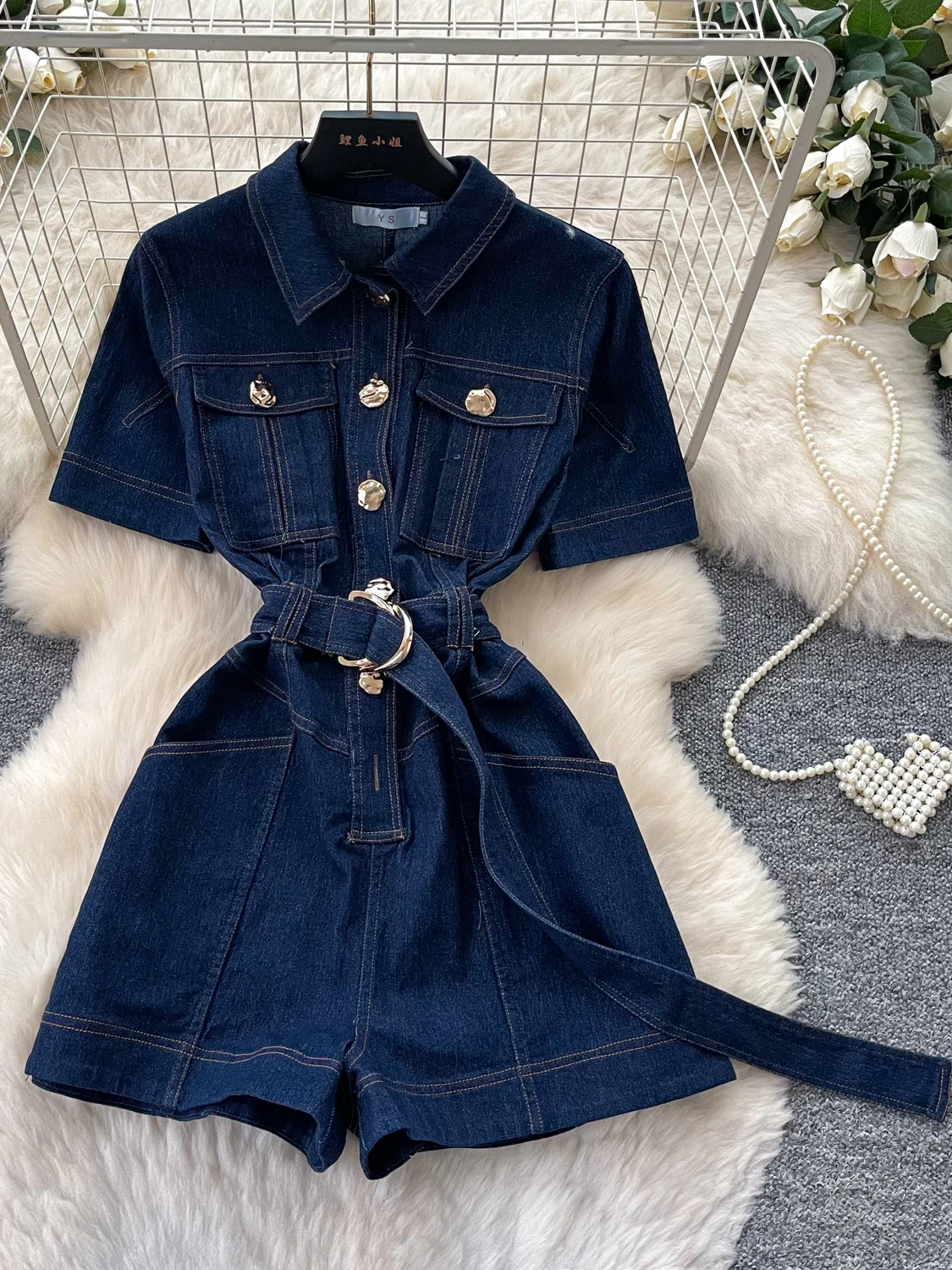 

High Waist Stretchy Denim Onesie Women's High Waist Metal Buckle Slim Fit Multi Pocket Overalls Girls Spring Summer Autumn