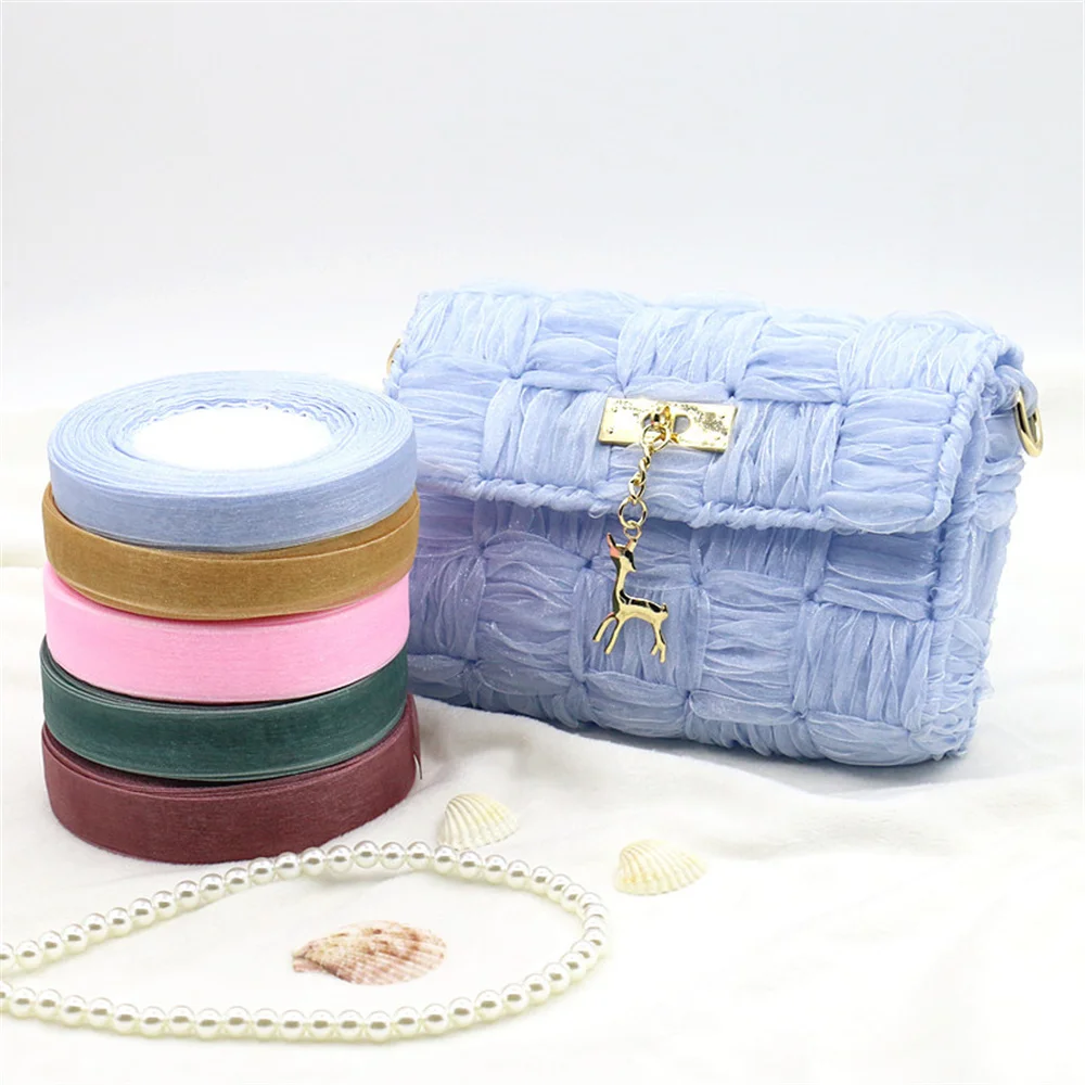 Chiffon Ribbon Yarn Creative DIY Handmade Woven Crochet Hat Bag Accessories Gift Box Packaging Tape Strip 45m Length 1.5cm Width