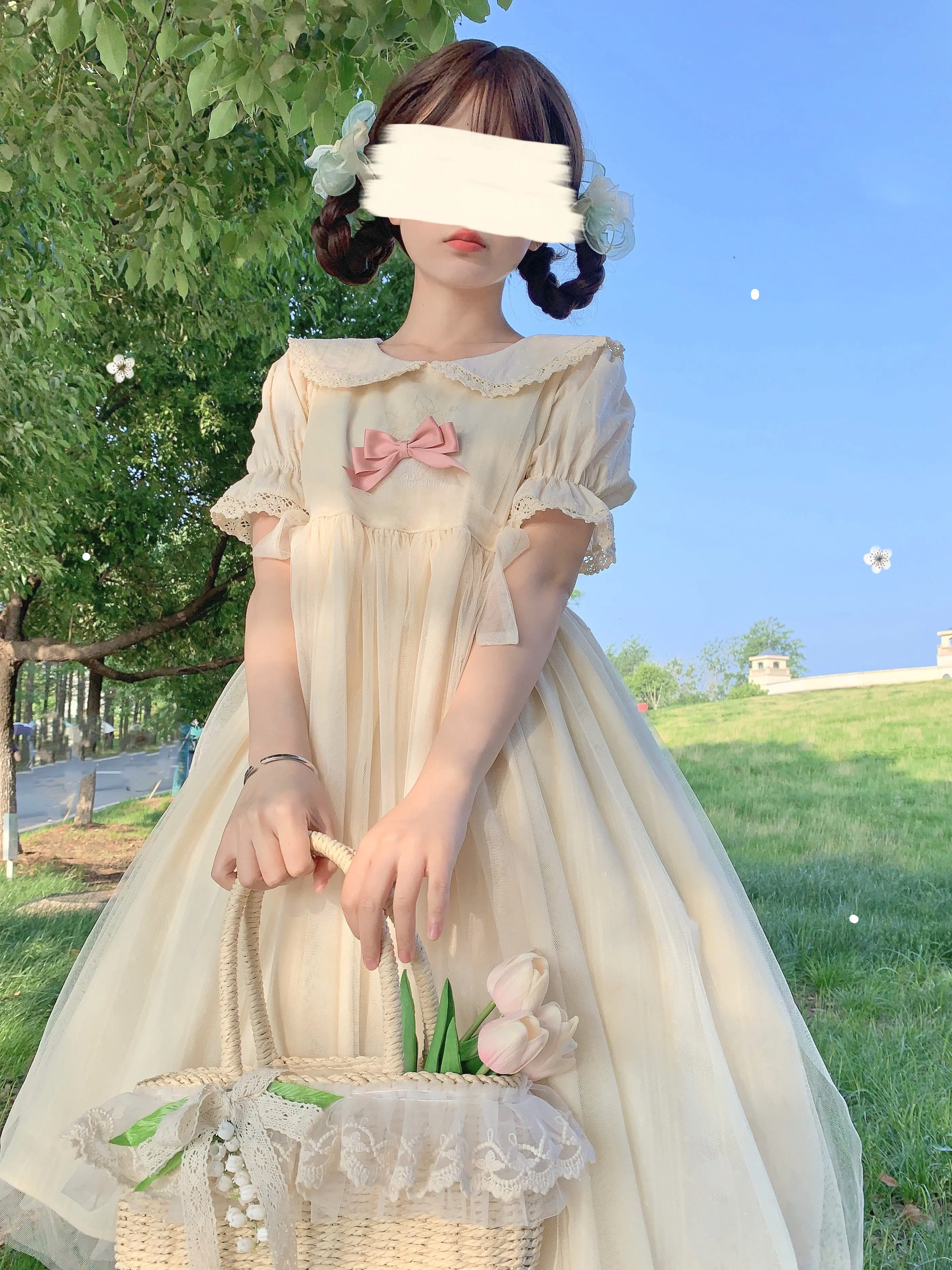 Sweet Lolita-Robe de princesse japonaise douce pour filles, nœud mignon, col claudine, manches courtes, robe d'été Kawaii