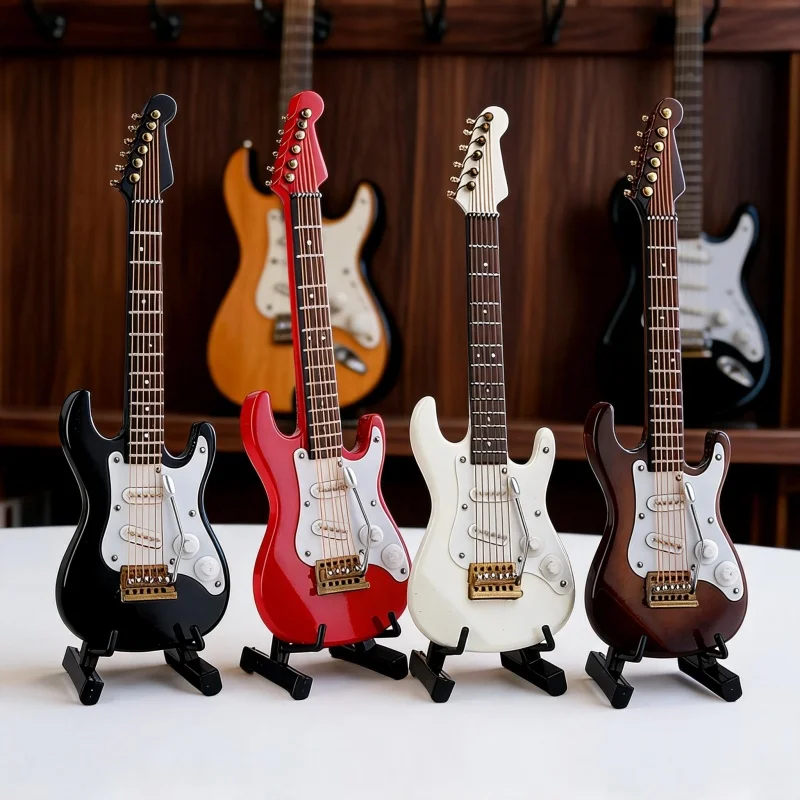 Modèle de guitare électrique 14 cm (5,5 pouces) en bois, artisanat de précision, pour décoration intérieure, instrument non jouable