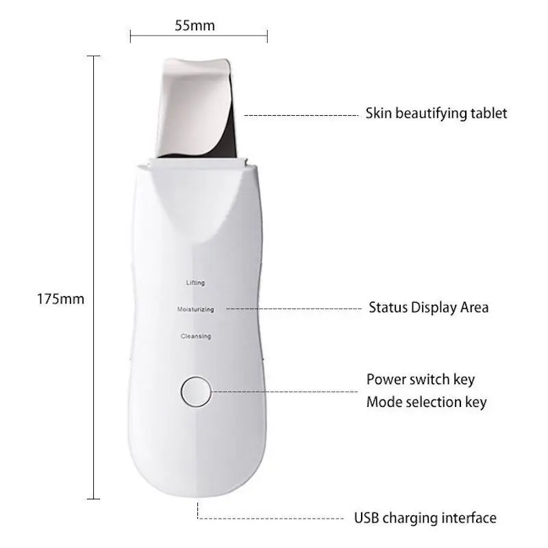 مكشطة الوجه الكهربائية المحمولة بالموجات فوق الصوتية ، أداة تجميل الوجه ، التنظيف العميق ، العناية الشخصية