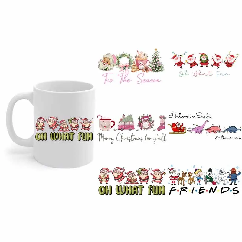 6Pcs 3D Chirtmas Santa Claus Transfer Sticker  Gingerbread Man UV DTF Wraps Cup High Quality Decals