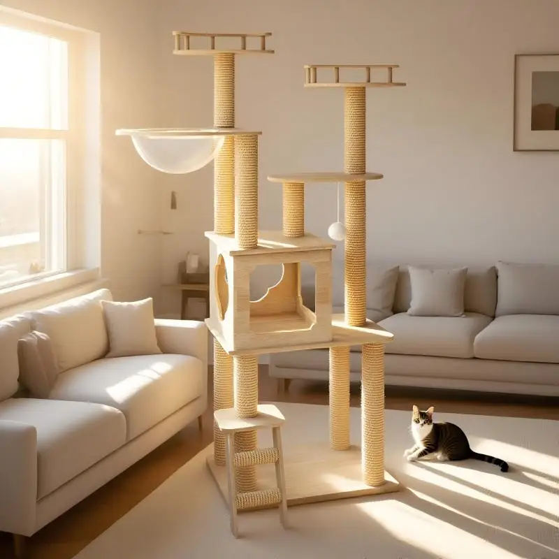 

New Design Large Cat Tree Sturdy Wooden Multi-Level for Multiple Cats Easy Assembly With Scratching Posts for Multiple Cats