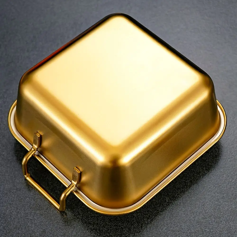 Modern Gold Metal Square Serving Plate Stainless Steel Snack Tray With Lid Double Handle For Home Party Catering Display