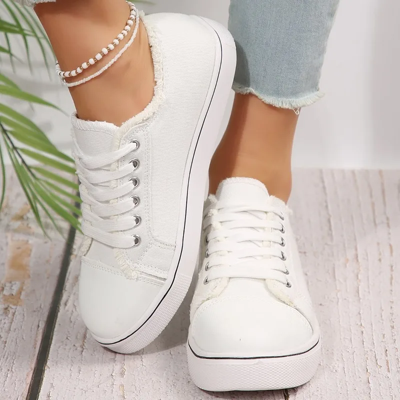 Scarpe di tela da donna scarpe Casual piatte alla moda Plus Size scarpe stringate stampate con punta tonda da donna scarpe vulcanizzate Zapatillas Mujer