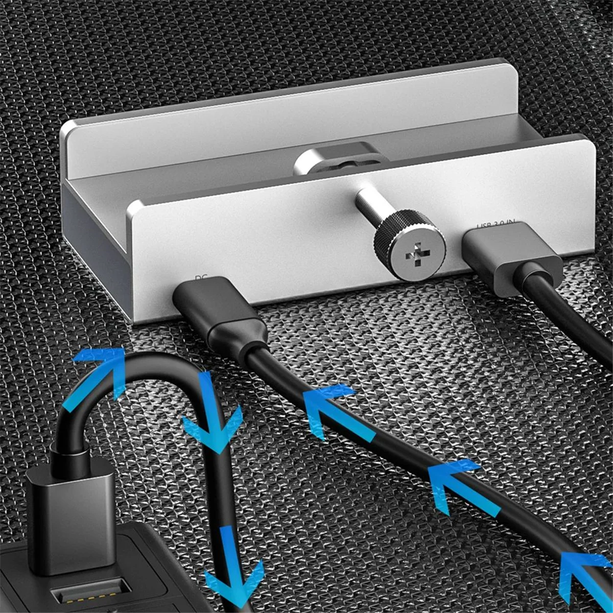 

ABXHH Aluminum USB 3.0 Hub Clamp 4-Port USB Splitter 4.92 Ft USB Data Cable Desktop USB Hub Without Power Adapter