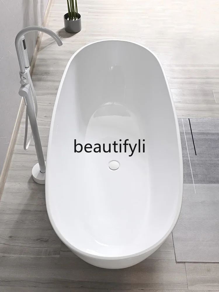 Freestanding acrylic bathtub with thin edge oval Japanese matte white bathtub