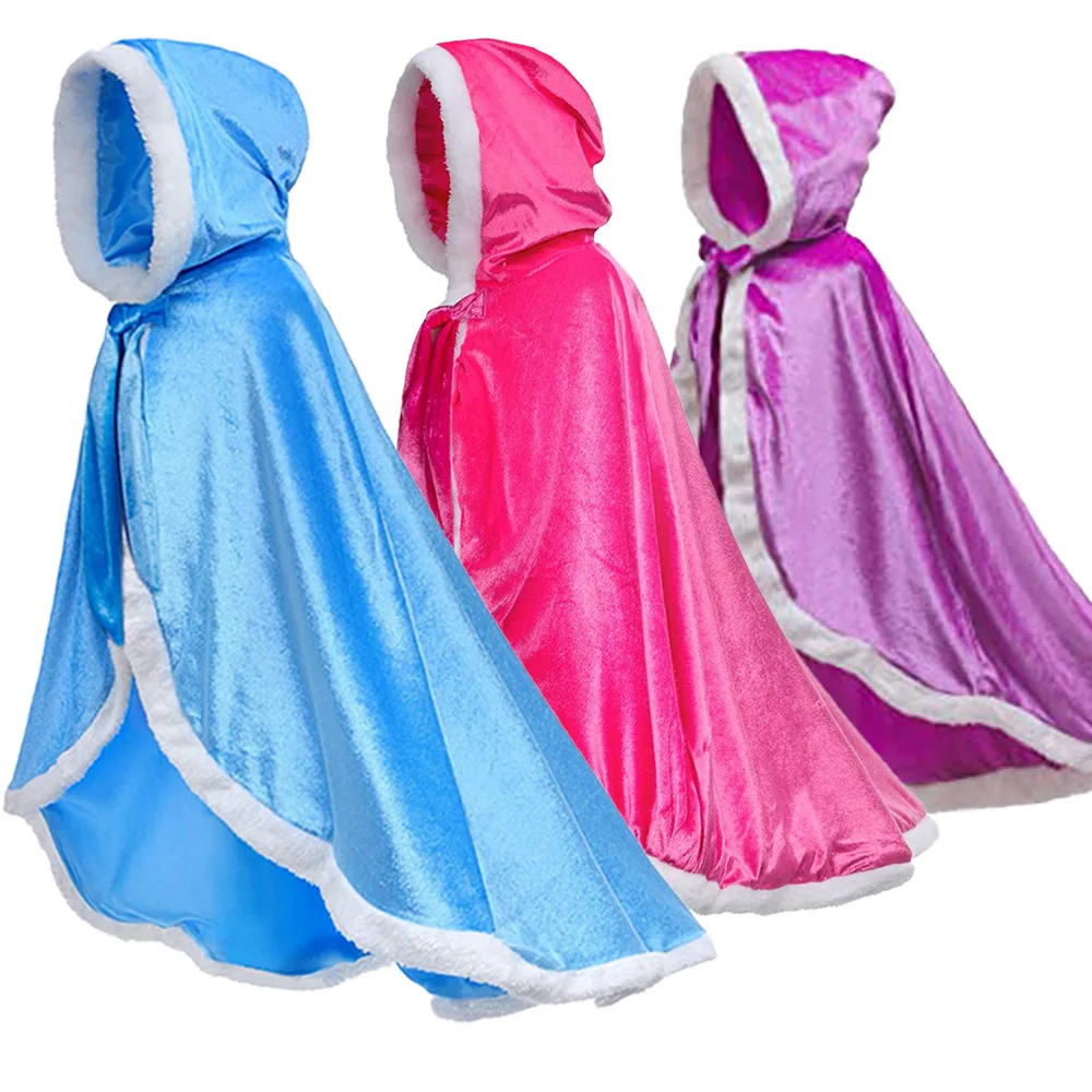 Disney Frozen Elsa Cloak Halloween Costume Cosplay for Girls Autumn and Winter Plus Velvet Cloak Princess Clothing