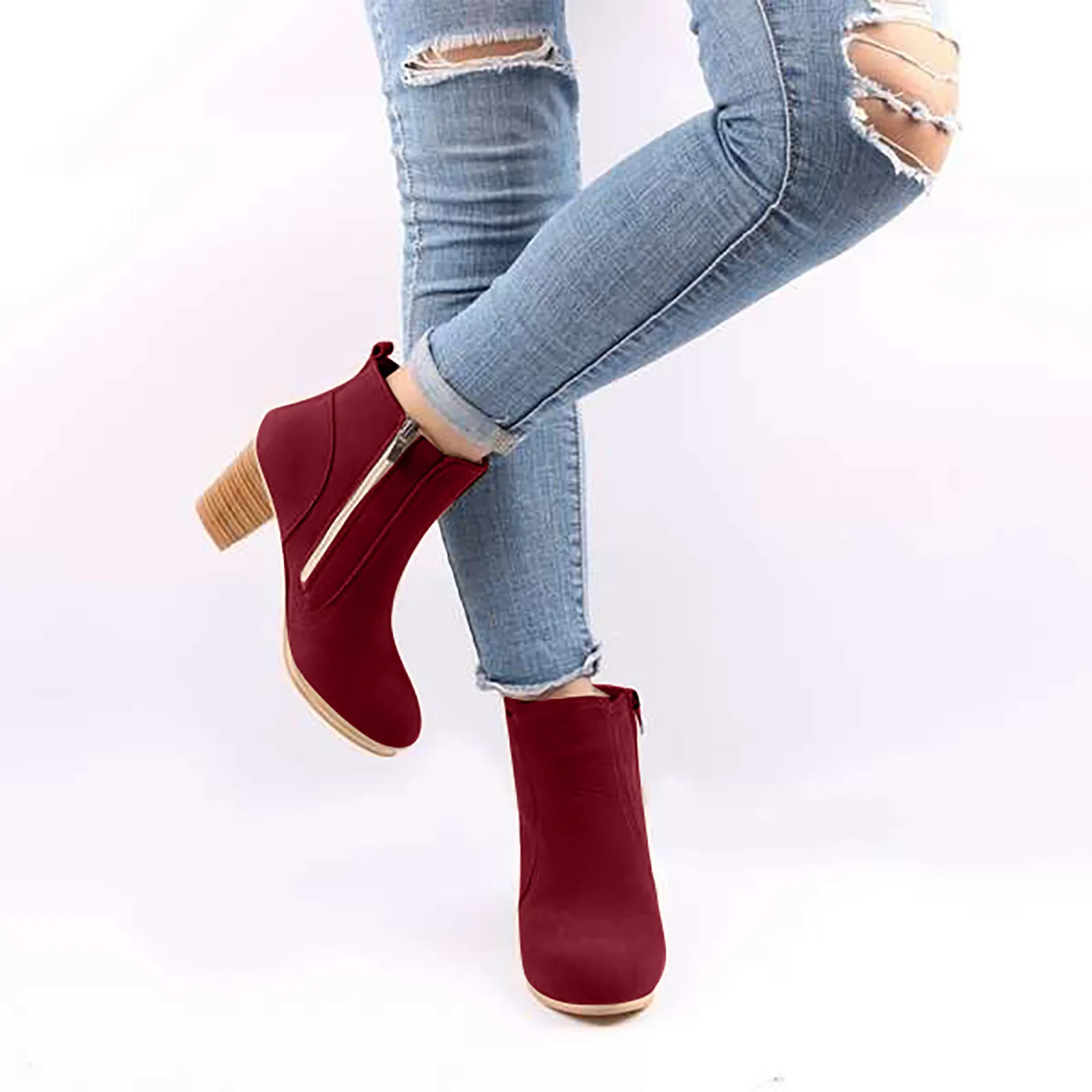 Retro Boots Women\'s Shoes 2023 New Square Heel Woman High Shoe Rubber Ankle Female Solid Platform Short Boots Zapatillas Mujer