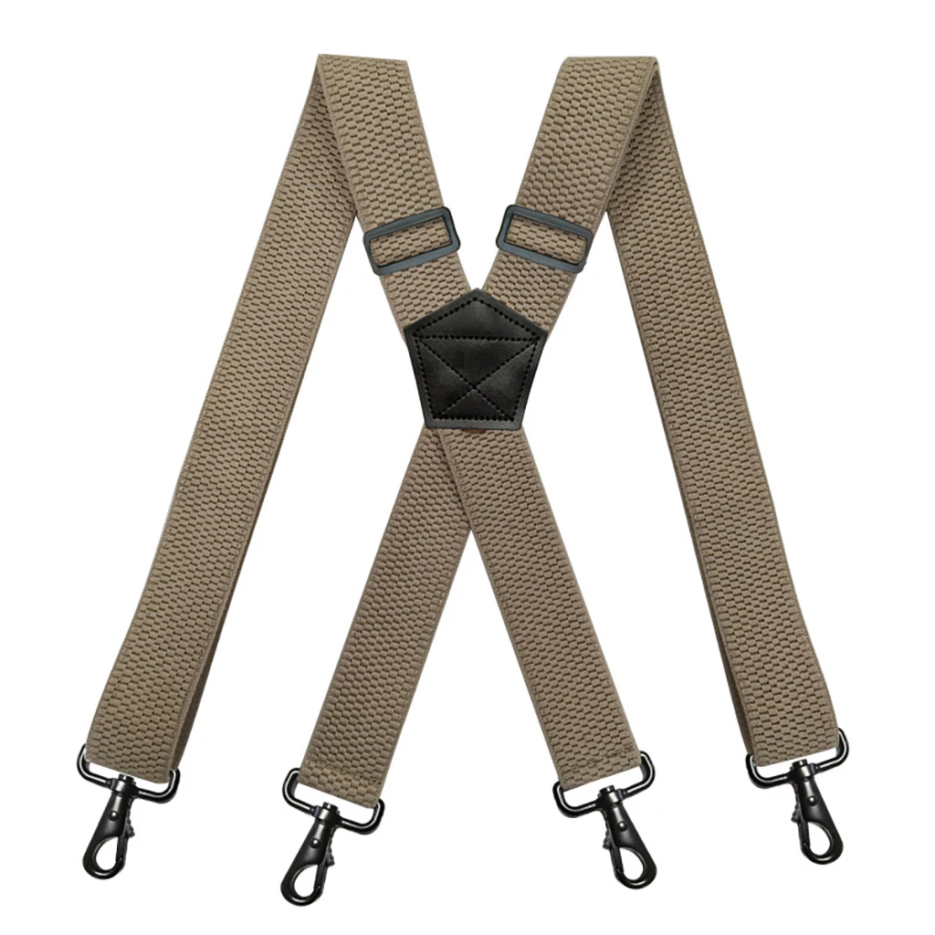 Robuste Hosenträger für Herren, Arbeit, Biker, Outdoor, 3,8 cm breit, X-Rücken, mit 4 Karabinerhaken, verstellbare elastische Hosenträger, Gurt