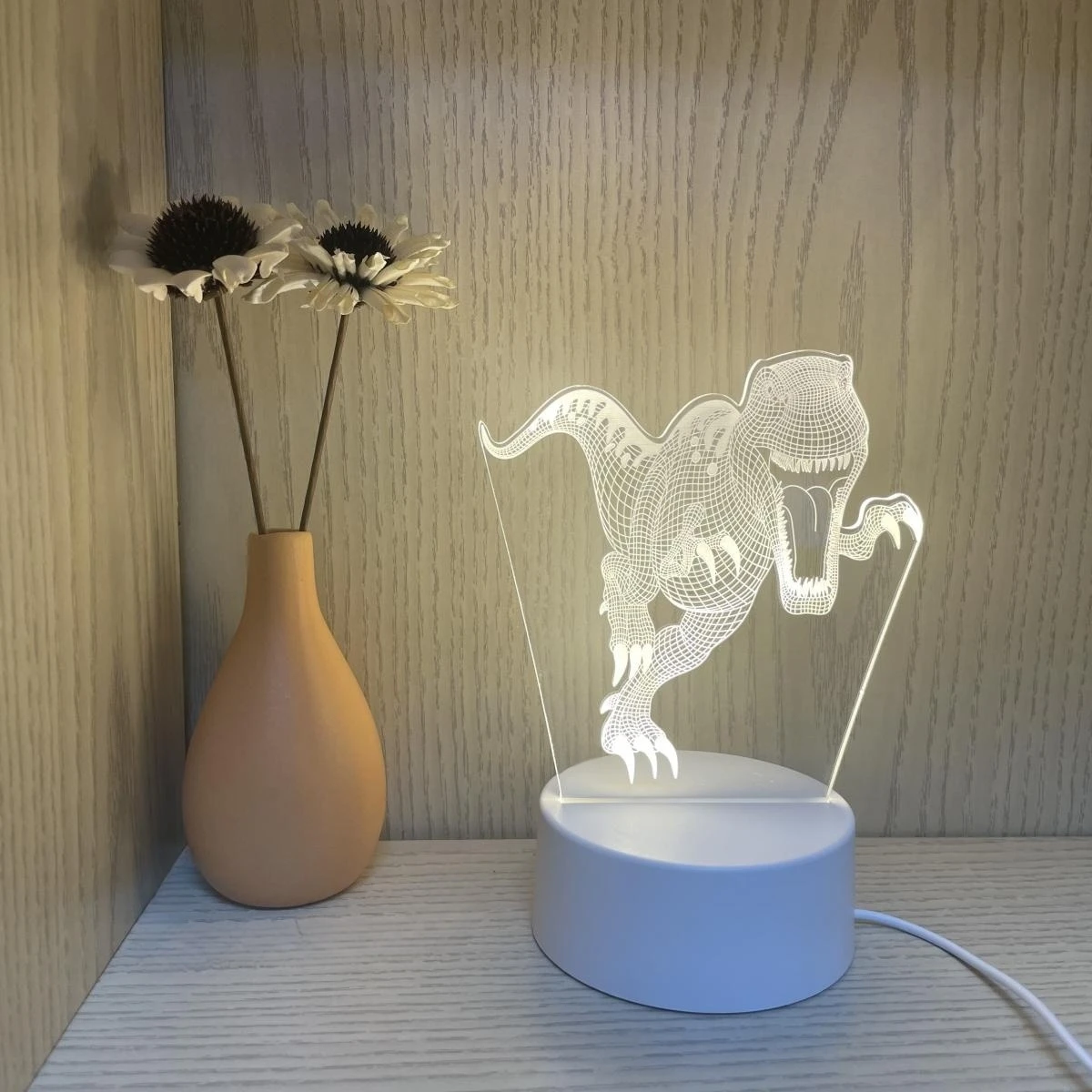 1pc  Dinosaur 3D Night Light, 3D Optical Illusion Lamp With Touch, 7-Color Changing Ambient Light For Bedroom