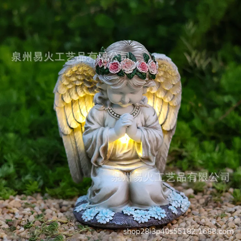 Creative LED Resin Prayer Angel Solar Light Outdoor Home Courtyard Garden Decoration Ornaments Atmosphere Lighting