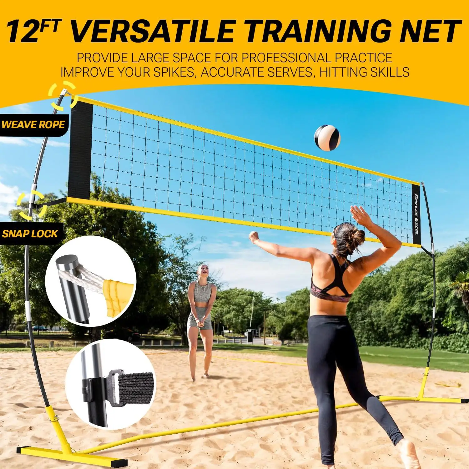 5 FT Professional Portable Volleyball Net Set 4 Adjustable Height (5.058 FT) Includes Pump Carry Bag for Outdoors Activities