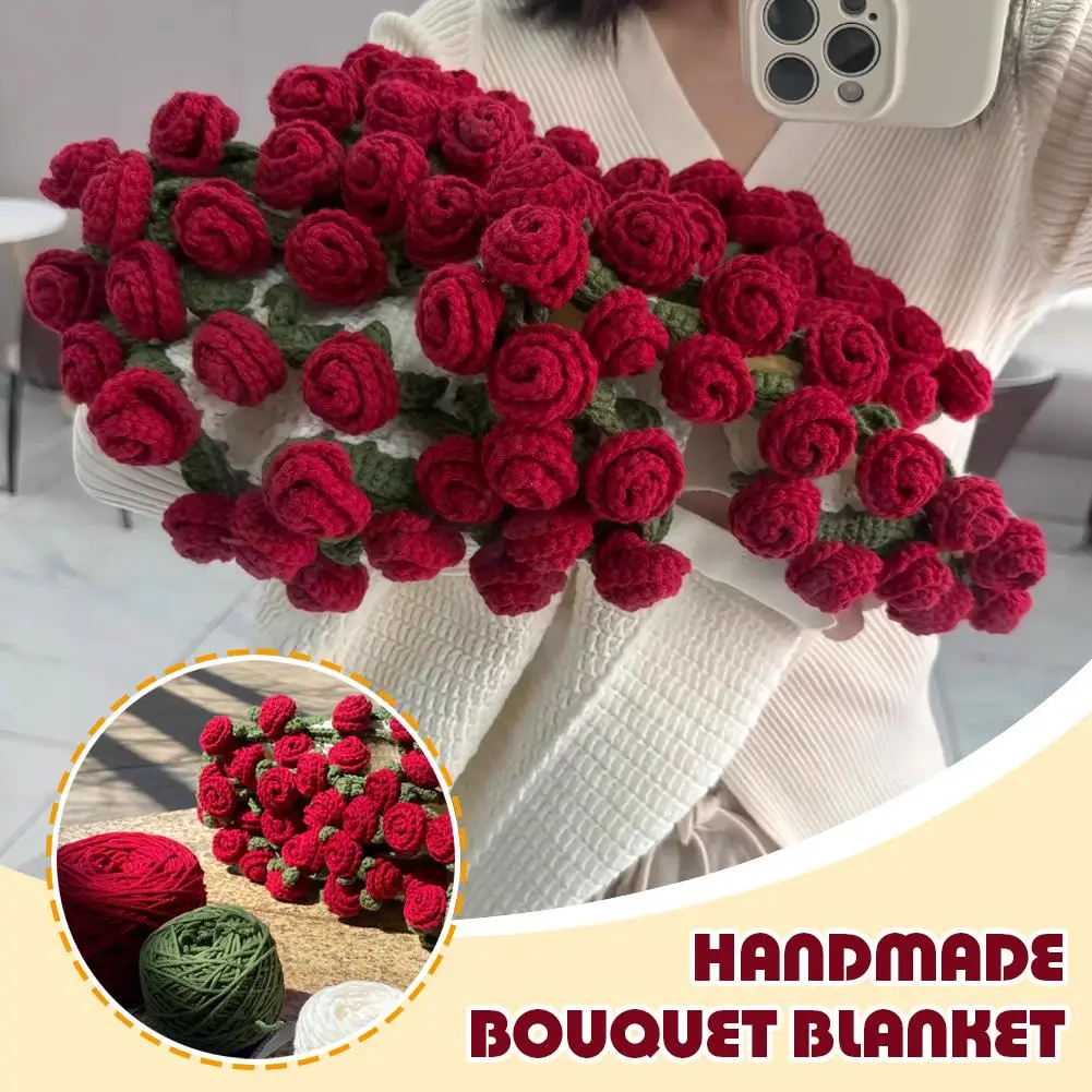 

DIY Crochet Blanket To Bouquet Kit Premium Yarn Lily Of The Valley & Rose Transformable Home Decor Luxury Gift For Mom/Wedding