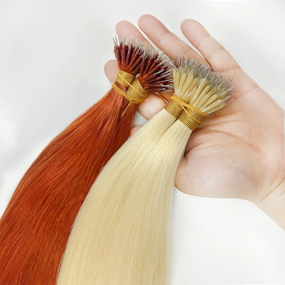 KerBrian ktHair-Extensions de Cheveux Humains Lisses, Vrais Cheveux Humains, CharacterRing Tip, 613 Blonde, Microlink Capsule