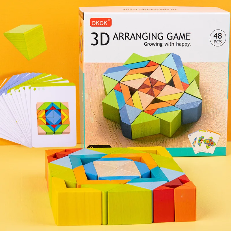 3D 공간 논리 나무 퍼즐 - 48개 창의적 블록 어린이 두뇌 훈련 장난감 모양 맞추기 몬테소리 게임 3세 이상