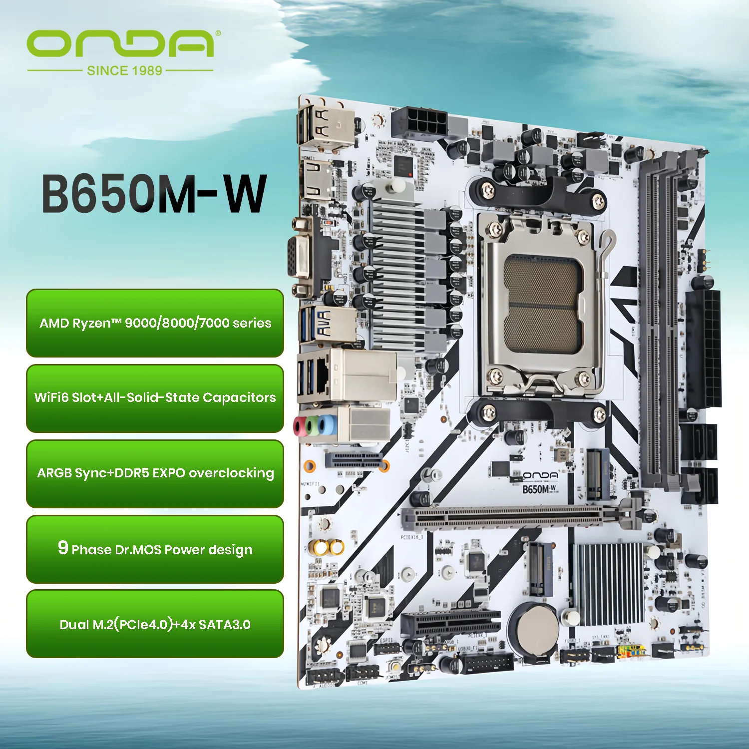 

ONDA B650 MATX AM5 Motherboard-Ryzen 7000/8000/9000 Ready, Dual DDR5,M.2 NVMe PCIe 4.0 x2,Dedicated WiFi6 M.2 Slot,PCIe4.0 x16