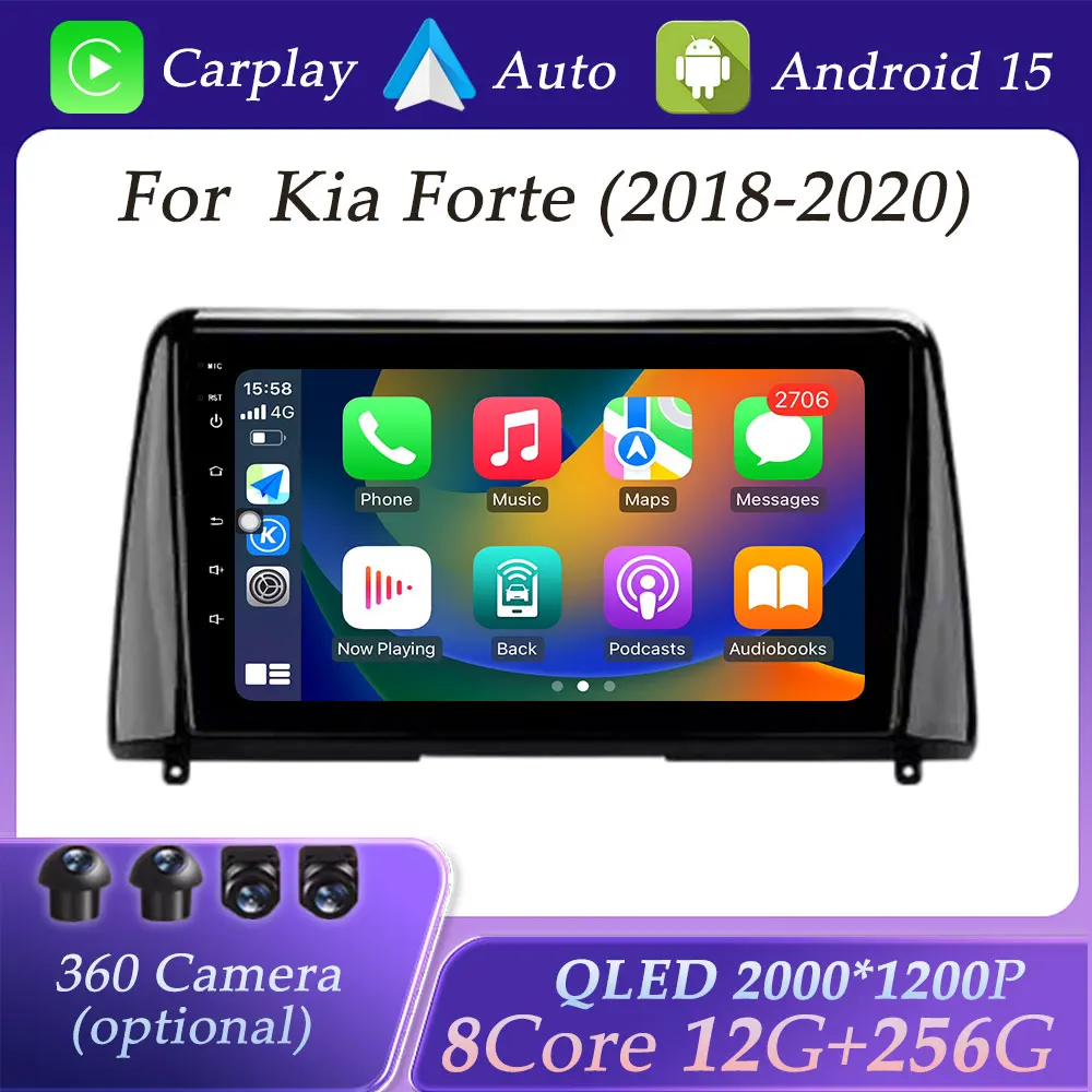 

Autoradio for Kia Forte 2018 - 2020 Carplay Car Radio Video Audio Multimedia Player DSP Stereo GPS Navigation QLED Screen WIFI